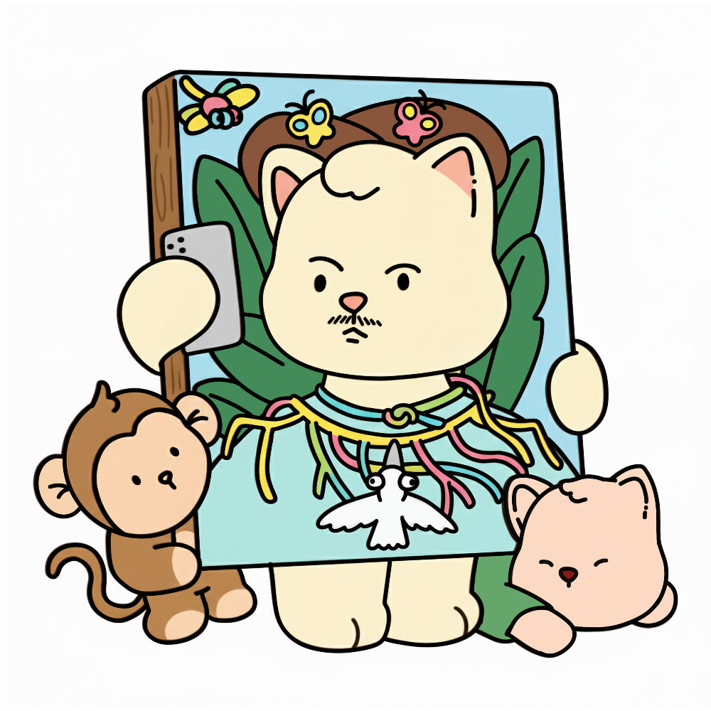 fuzzy caterpieces Self-Pawtrait with Necklace of Thorns and Hummingbird